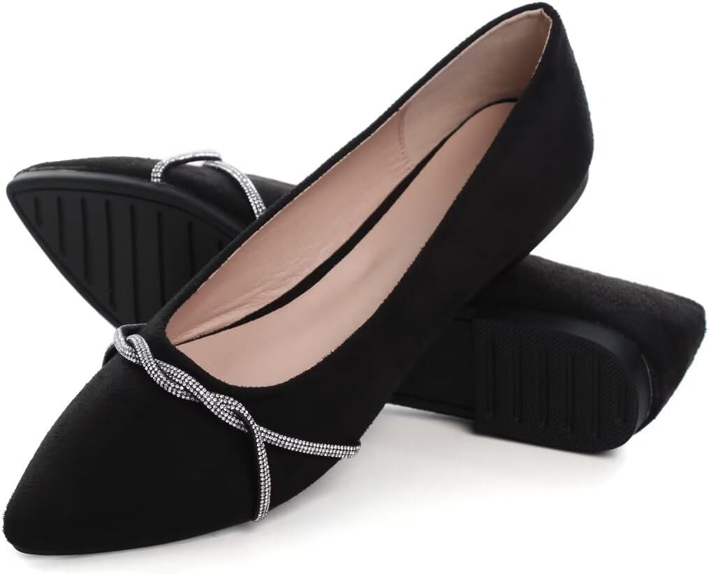 TN TANGNEST Womens Casual Flats Chain Ballet Flats | Fashion Pointed Toe Rhinestone Flats, Comfort Slip On Dress Shoes for Business Work Office Wedding Party