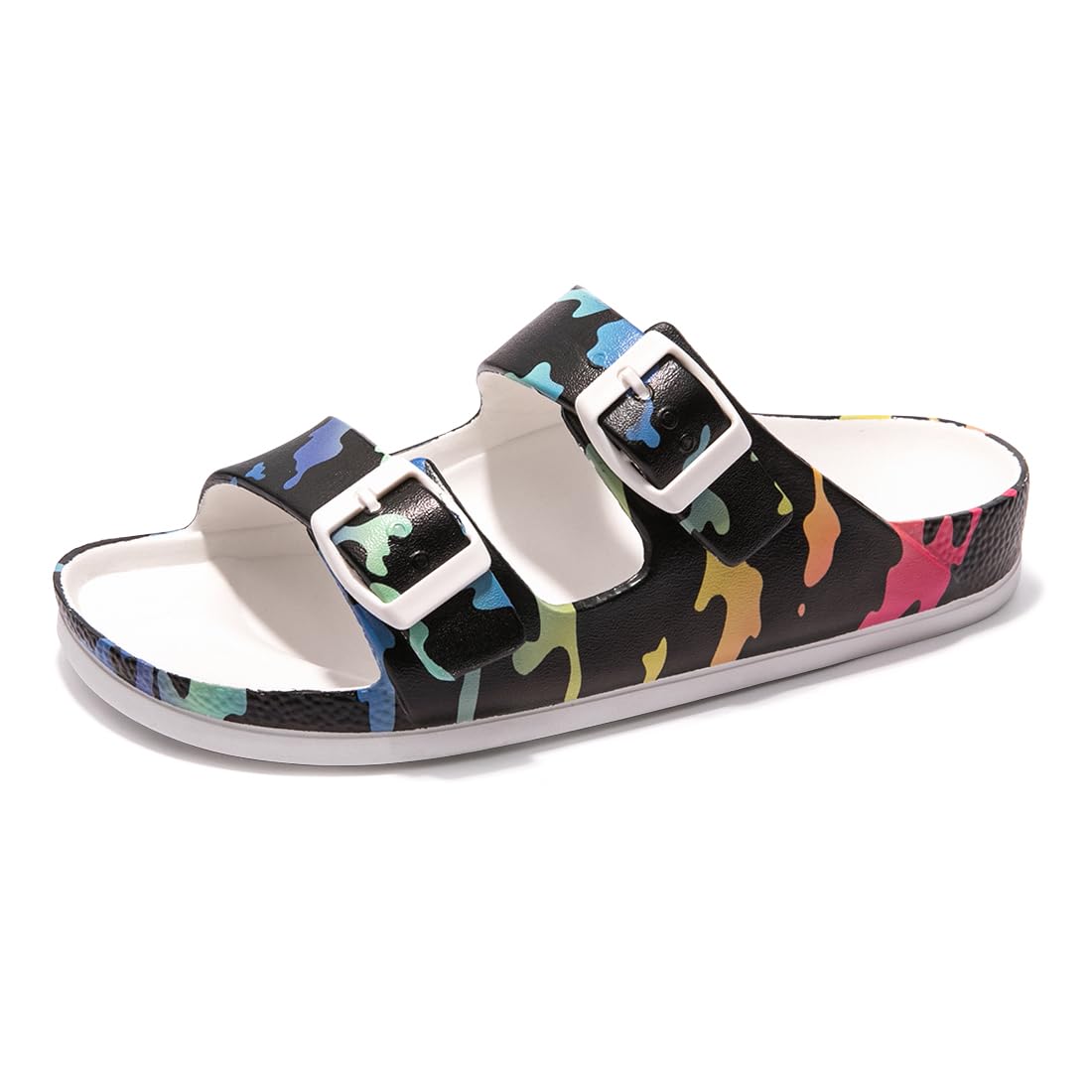 FUNKYMONKEY Women's Comfort Slides Non-Slip Lightweight Flat Beach Sandals | Adjustable Buckle Plastic Sandals with Arch Support, Waterproof Non-Slip Summer Slippers for Pool, Shower & Daily Wear