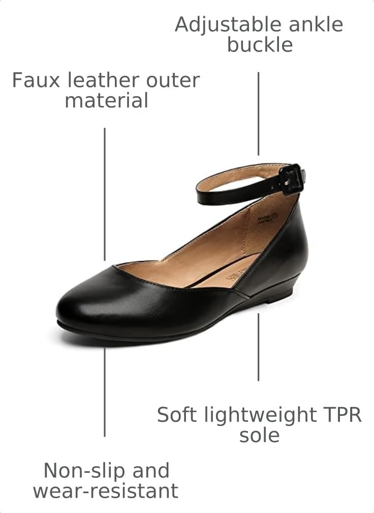 DREAM PAIRS Women's Dress Flats Ballet Low Wedge | Round Toe Flats, Ankle Strap, Comfortable Casual Flat Shoes