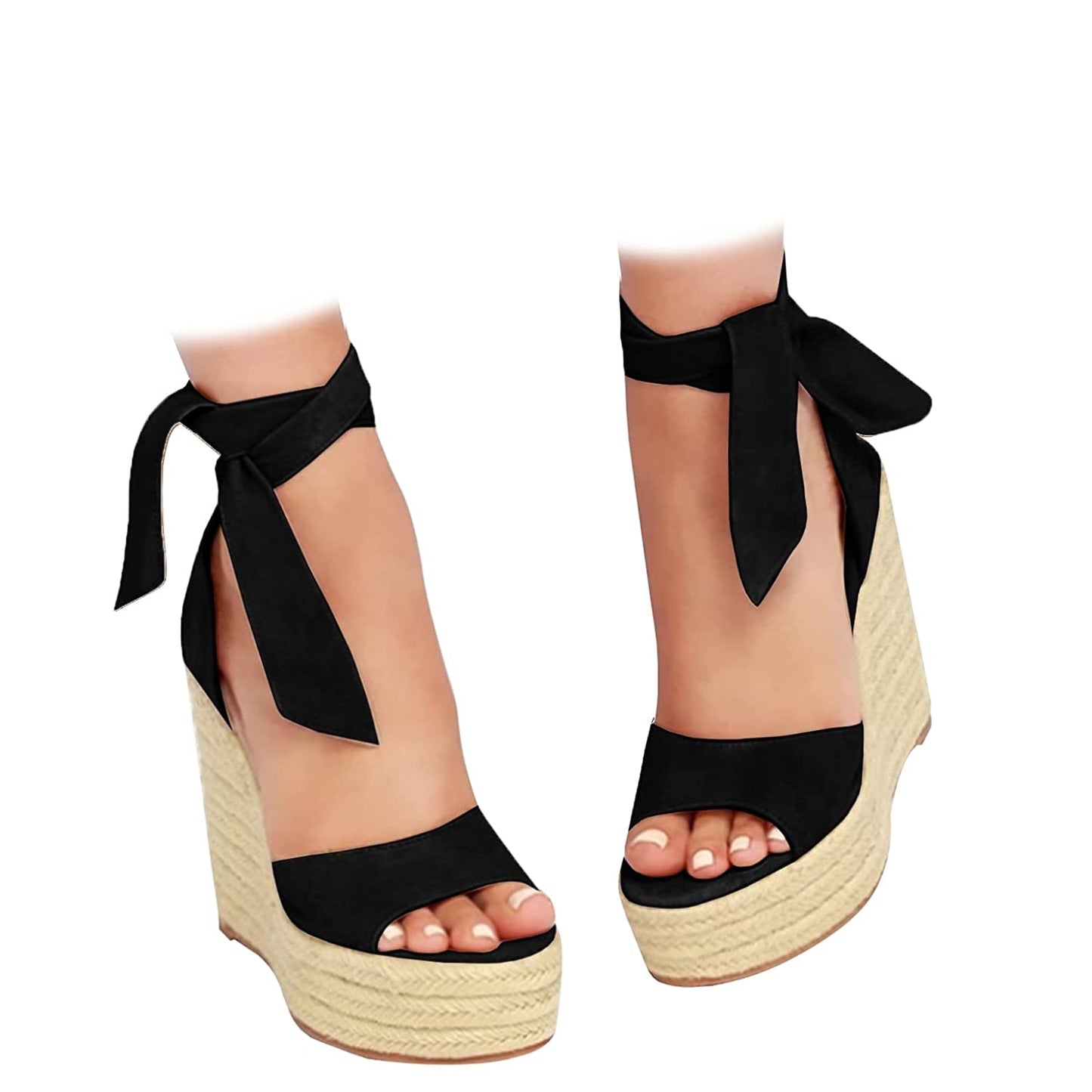 Womens Espadrilles Wedges Sandals Heels Open Toe Tie Lace Up Platform Ankle Strap Summer Dress Shoes