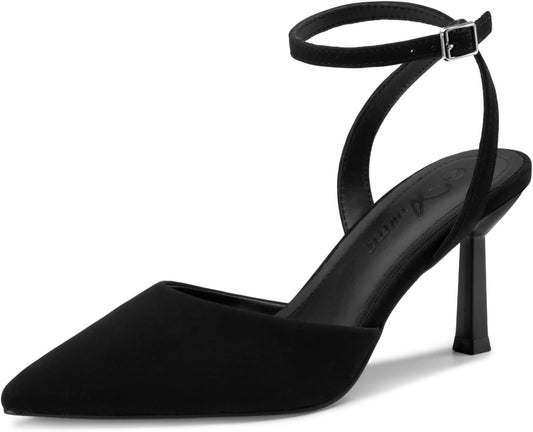 Athlefit Women's Closed Toe 3 Inch High Heels Pumps Shoes | Pointed Toe, Latex Cushioned Insole, Adjustable Ankle Strap, Dress Shoes for Wedding Party, Graduation, Office Work