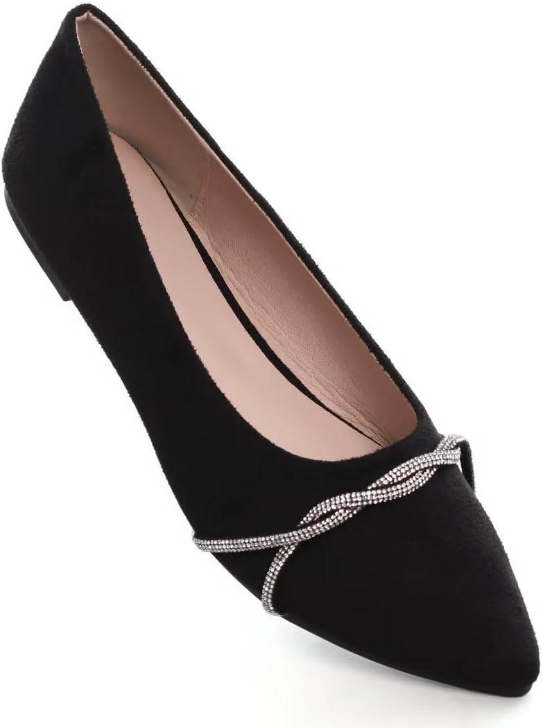 TN TANGNEST Womens Casual Flats Chain Ballet Flats | Fashion Pointed Toe Rhinestone Flats, Comfort Slip On Dress Shoes for Business Work Office Wedding Party