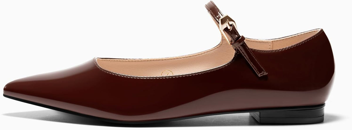 Coutgo Womens Mary Jane Flats Closed Pointed Toe Ballet Flats Work Shoes