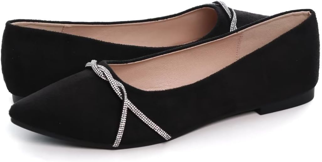 TN TANGNEST Womens Casual Flats Chain Ballet Flats | Fashion Pointed Toe Rhinestone Flats, Comfort Slip On Dress Shoes for Business Work Office Wedding Party