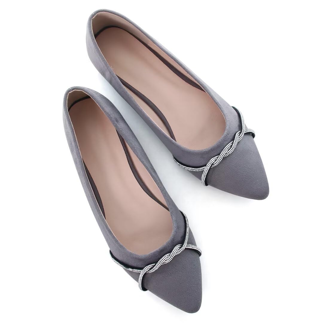 TN TANGNEST Womens Casual Flats Chain Ballet Flats | Fashion Pointed Toe Rhinestone Flats, Comfort Slip On Dress Shoes for Business Work Office Wedding Party