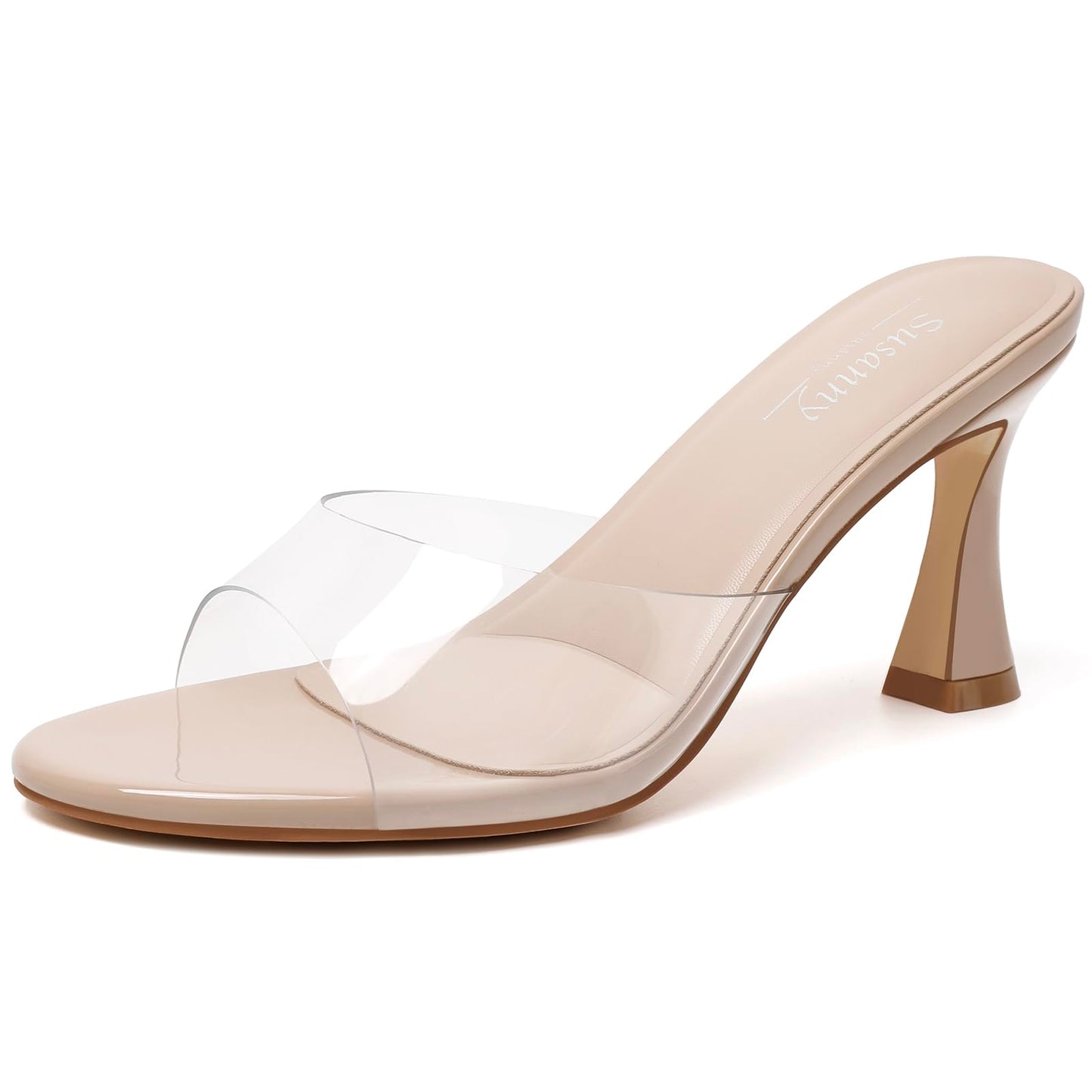 Susanny High Heels for Women Pointed Open Toe Strappy Chunky Block Heels Ankle Strap Stiletto Kitten Heeled Sandals Wedding Bridal Party Prom Sexy Dress Shoes