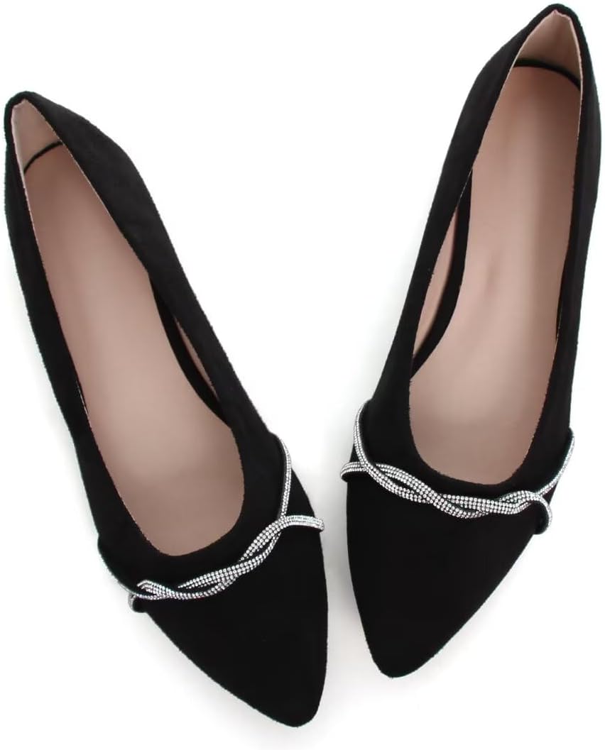 TN TANGNEST Womens Casual Flats Chain Ballet Flats | Fashion Pointed Toe Rhinestone Flats, Comfort Slip On Dress Shoes for Business Work Office Wedding Party