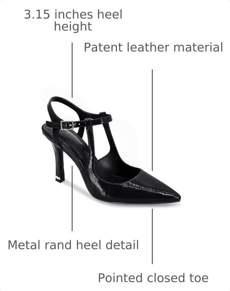 Coutgo Womens High Heels Pointed Toe Ankle Strap Pumps Patent Leather Sexy Stiletto Office Wedding Dress Shoes