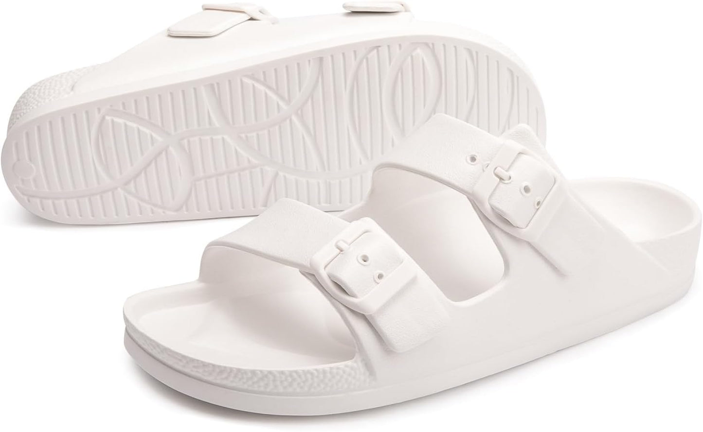 FUNKYMONKEY Women's Comfort Slides Non-Slip Lightweight Flat Beach Sandals | Adjustable Buckle Plastic Sandals with Arch Support, Waterproof Non-Slip Summer Slippers for Pool, Shower & Daily Wear