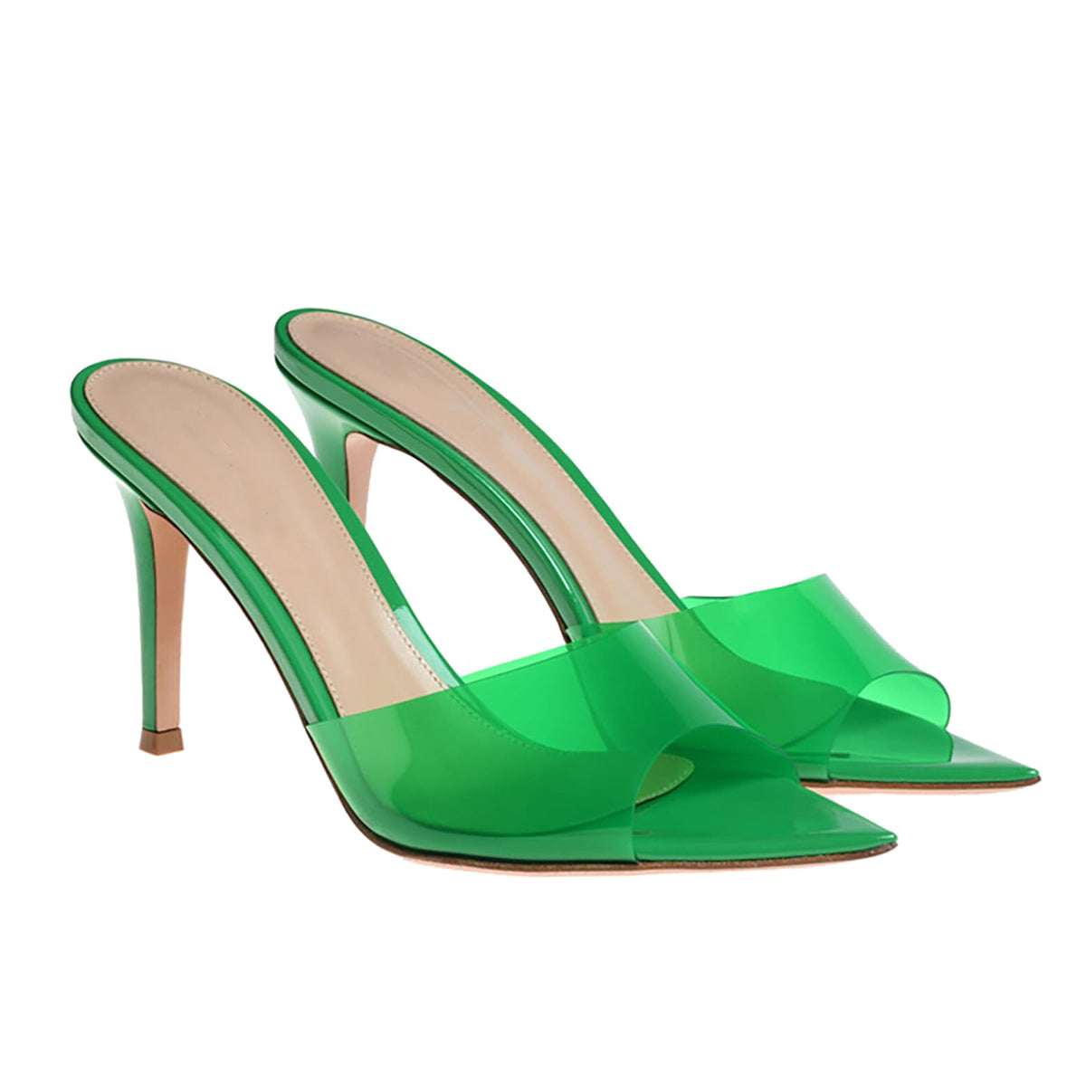 Women'S Clear Pointed Open Toe Stiletto Heel Slide Sandals Fashion Sexy Slip On Transparent Strap High Heels Mules Summer Backless Party Wedding Prom Dress Shoes