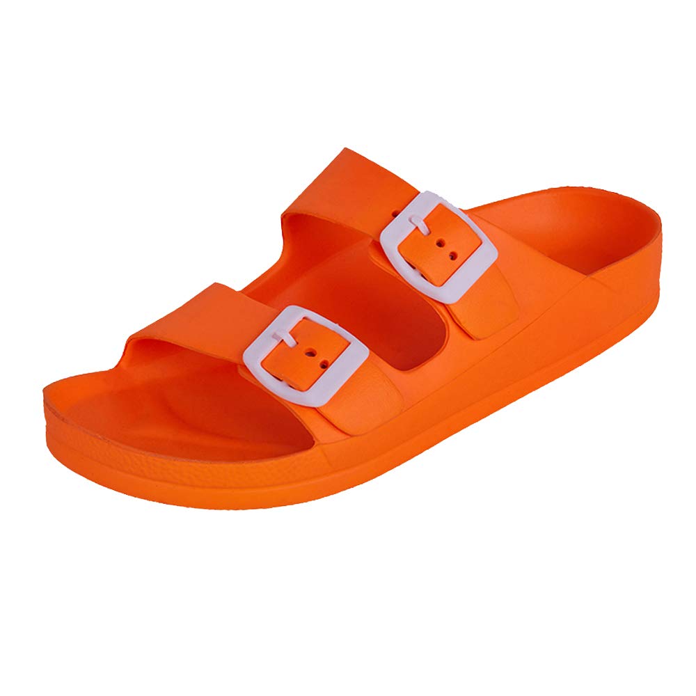 FUNKYMONKEY Women's Comfort Slides Non-Slip Lightweight Flat Beach Sandals | Adjustable Buckle Plastic Sandals with Arch Support, Waterproof Non-Slip Summer Slippers for Pool, Shower & Daily Wear