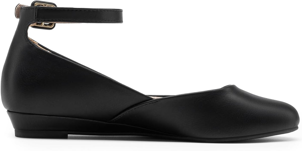 DREAM PAIRS Women's Dress Flats Ballet Low Wedge | Round Toe Flats, Ankle Strap, Comfortable Casual Flat Shoes