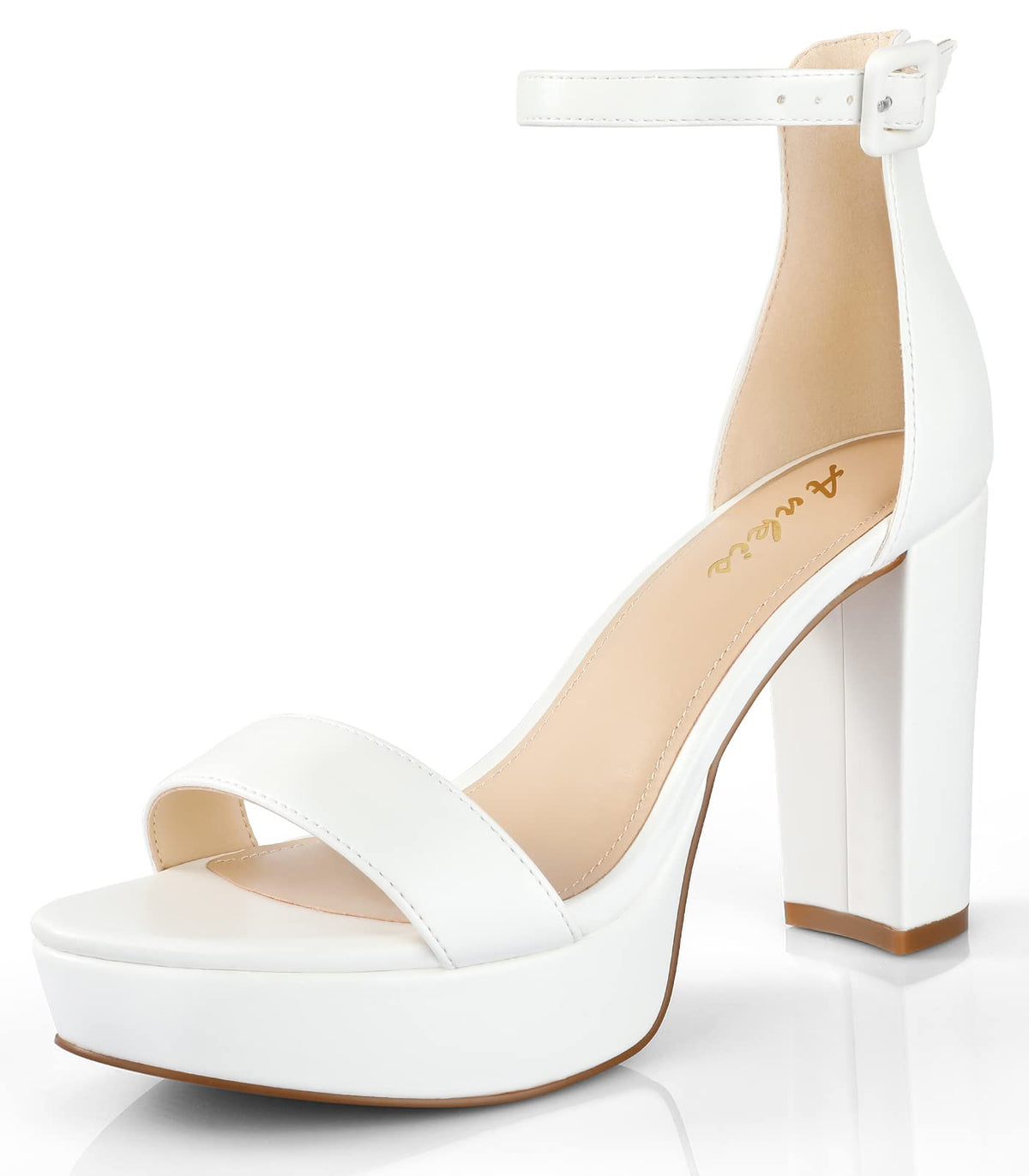 Ankis Chunky Platform Heels - 4 Inch Block Heeled Sandals for Women - Comfortable Open Toe Strappy Heels - Black, Nude, White, Silver, Gold - Summer Dress Shoes
