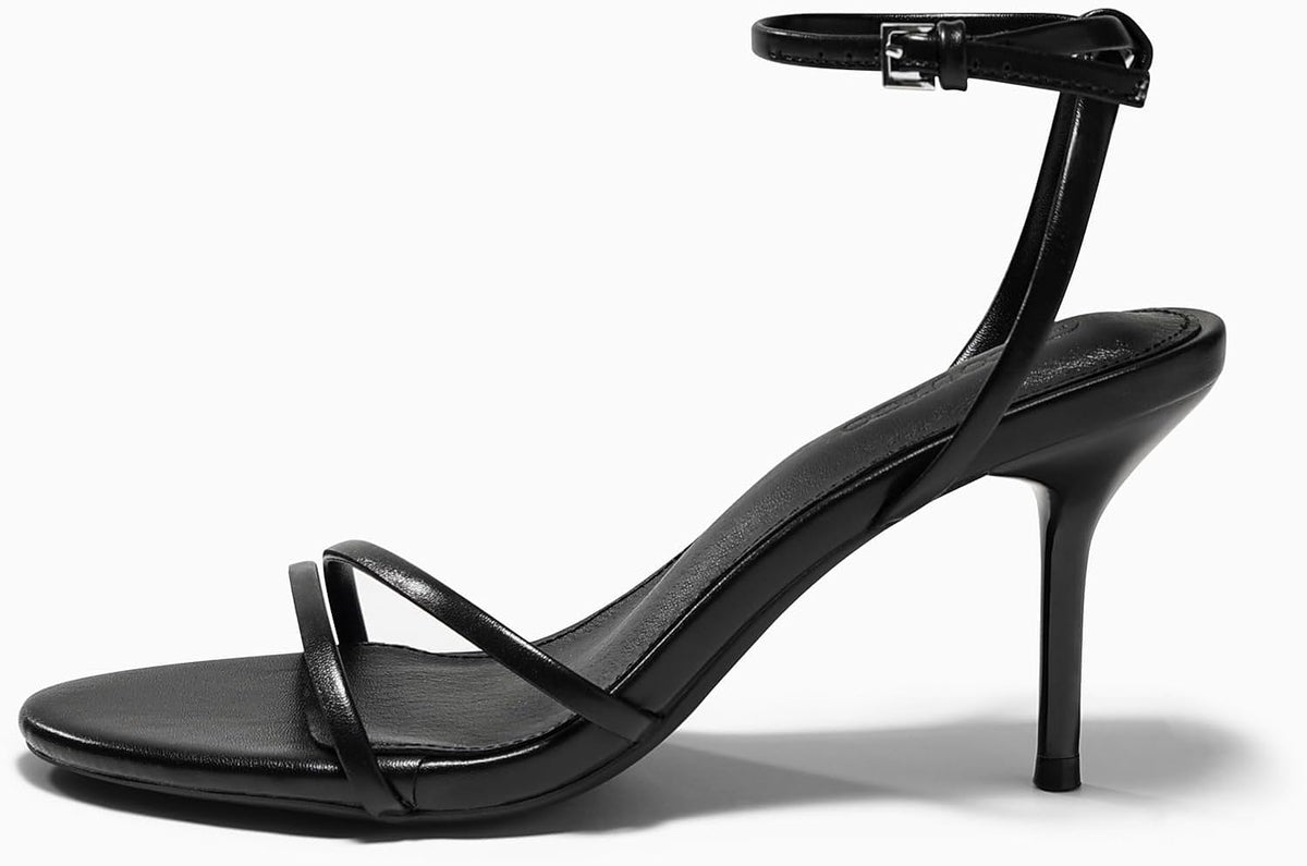 Coutgo Womens Strappy High Heels Open Almond Toe Dress Shoes Ankle Strap Summer Heeled Sandals