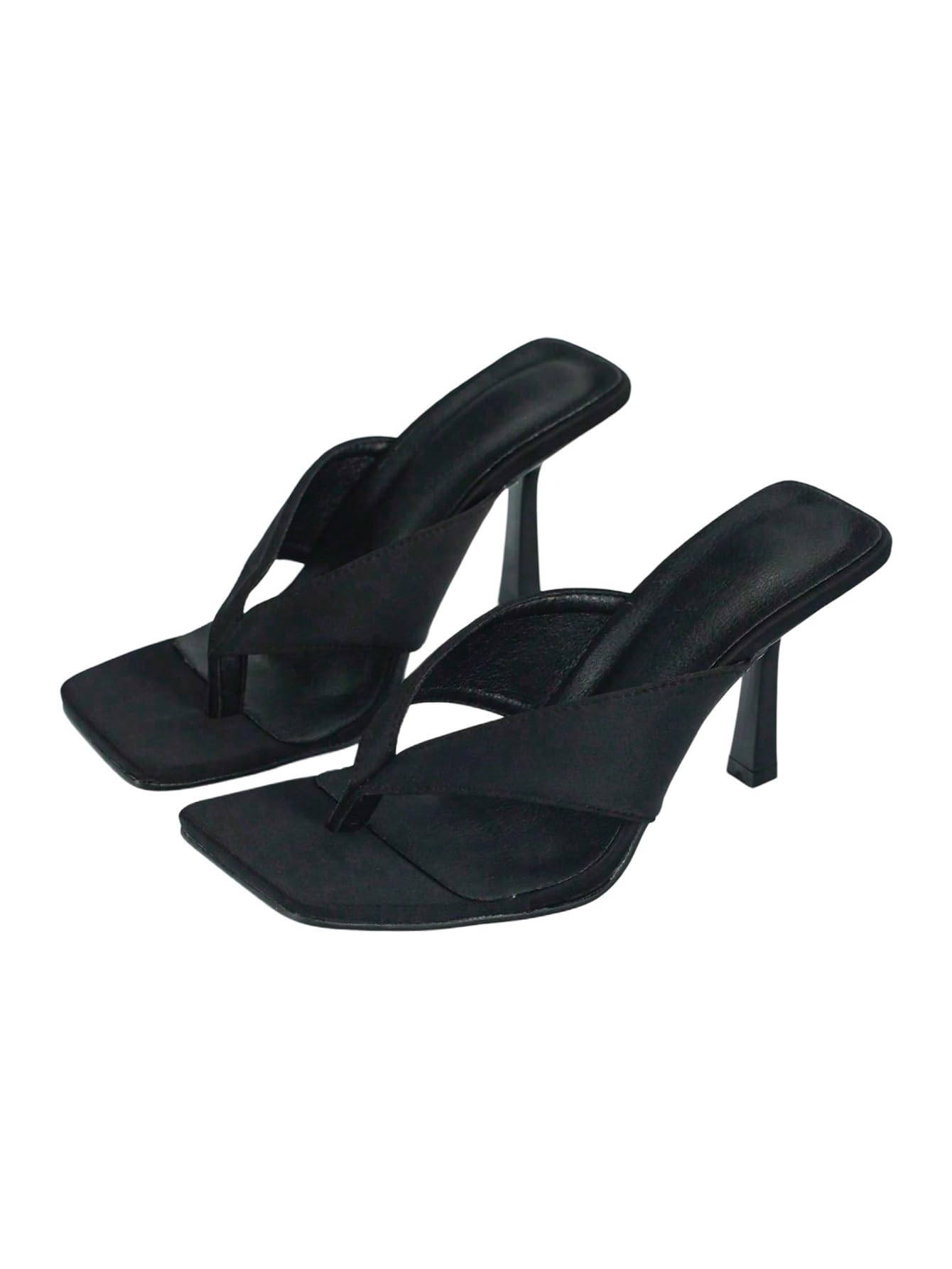 MakeMeChic Women's Thong Flip Flop High Heels Square Toe Elegant Sandals | Going Out High Heels, Open Toe, PU Leather, Dressy Thong Heels for Women