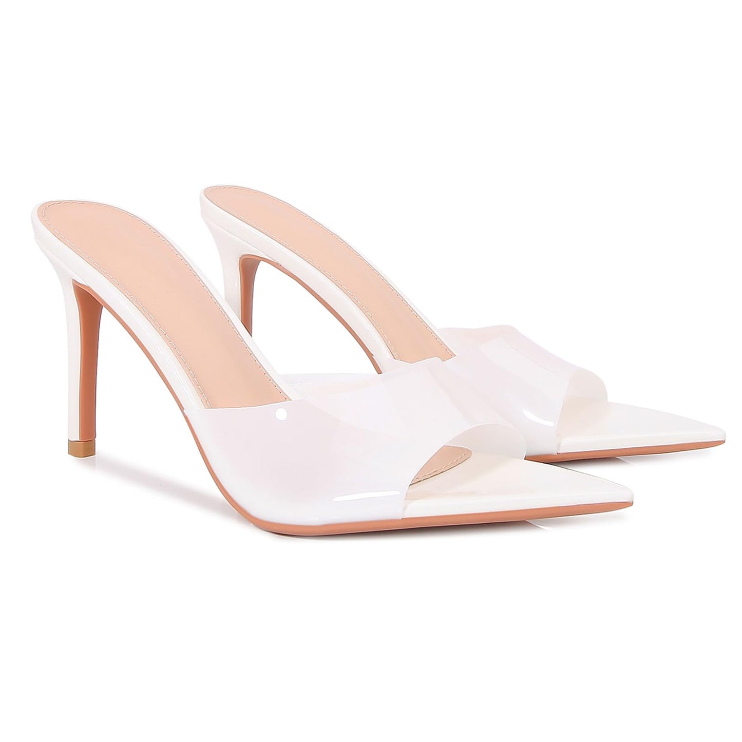 Women'S Clear Pointed Open Toe Stiletto Heel Slide Sandals Fashion Sexy Slip On Transparent Strap High Heels Mules Summer Backless Party Wedding Prom Dress Shoes