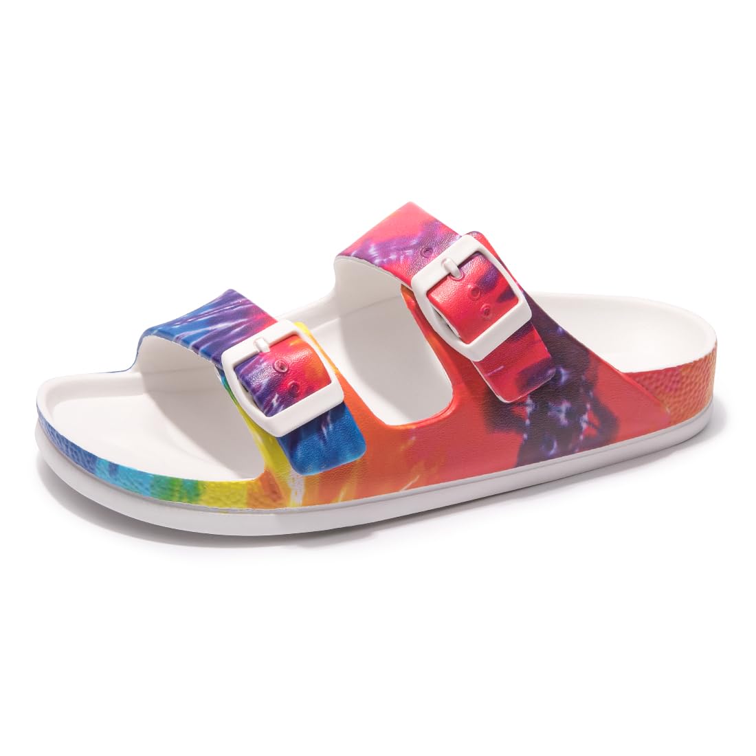 FUNKYMONKEY Women's Comfort Slides Non-Slip Lightweight Flat Beach Sandals | Adjustable Buckle Plastic Sandals with Arch Support, Waterproof Non-Slip Summer Slippers for Pool, Shower & Daily Wear