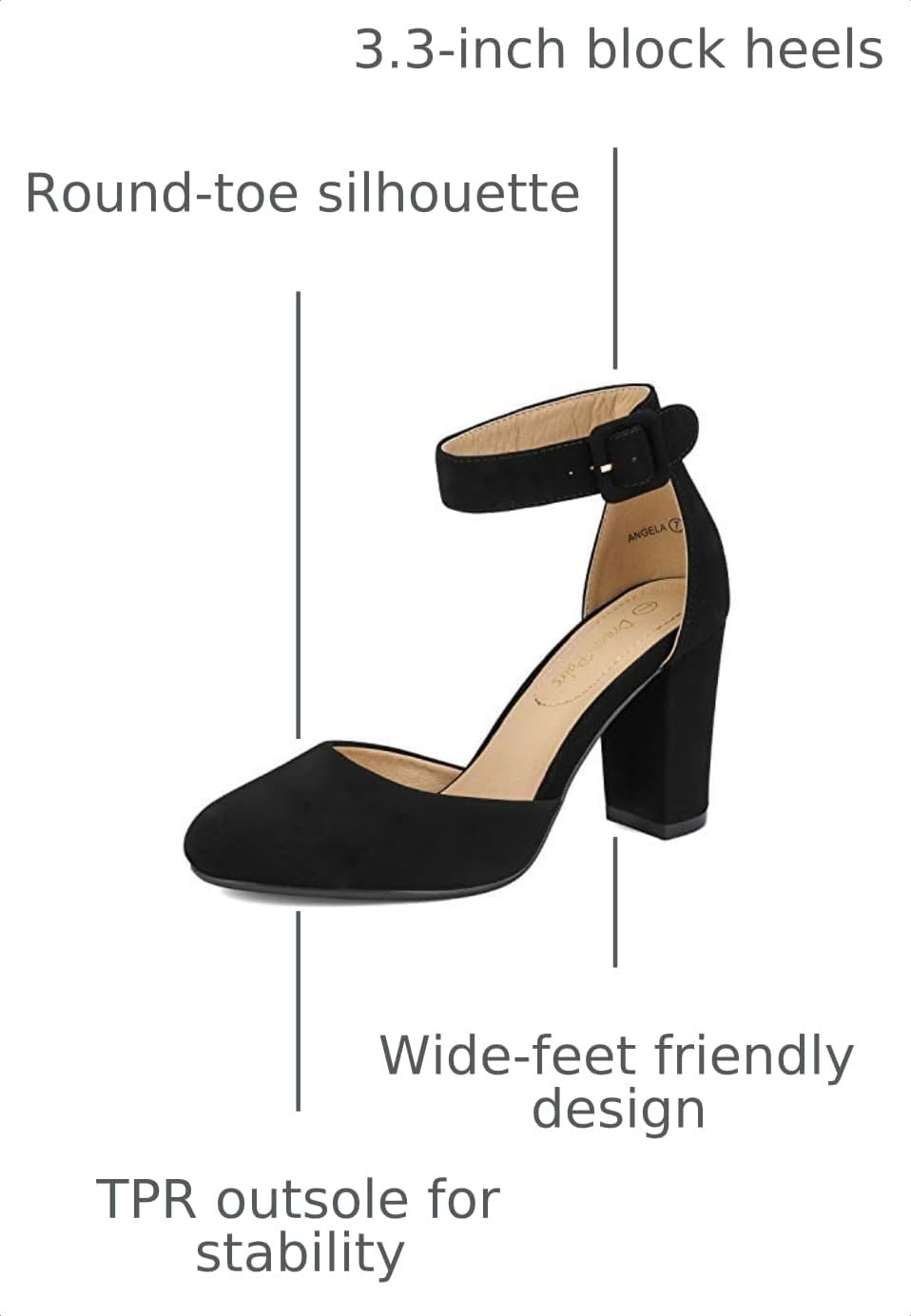 DREAM PAIRS Women's High Heel Chunky Pumps Shoes | Ankle Strap Closed Round Toe Chunky Heels Wedding Pumps Shoes for Women