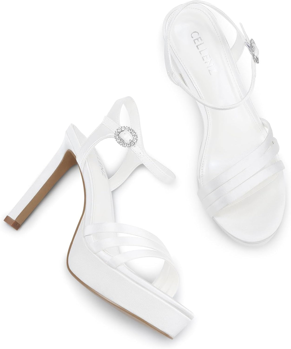 CELLENZ Women Strappy High Heels: 4.3 Inch Comfortable Heel Sandals | Stiletto Platform Heeled - All Day Wear for Lady - Prom Party Dressy Night out Wedding Bridal Shoes
