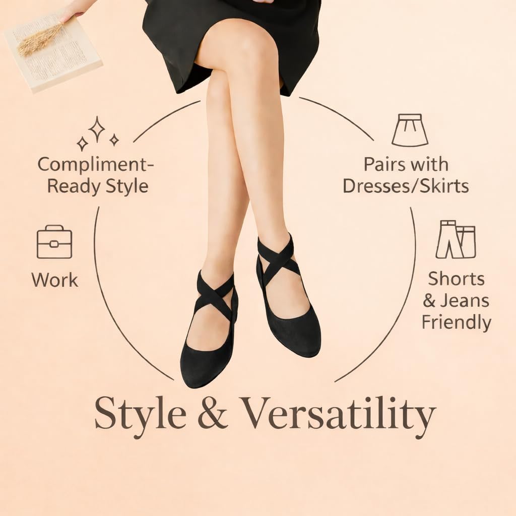 EMMA NEW YORK Ankle Strap Flats for Women | Foam Cushioned Insole, Criss Cross Elastic Strap, Dressy Mary Jane Style