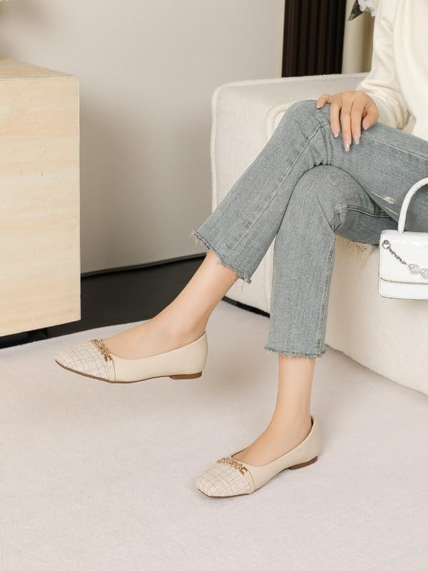 Dressy Flats for Women Square Toe Ballet Flats Comfortable Slip On Work Shoes Arch Support Office & Formal