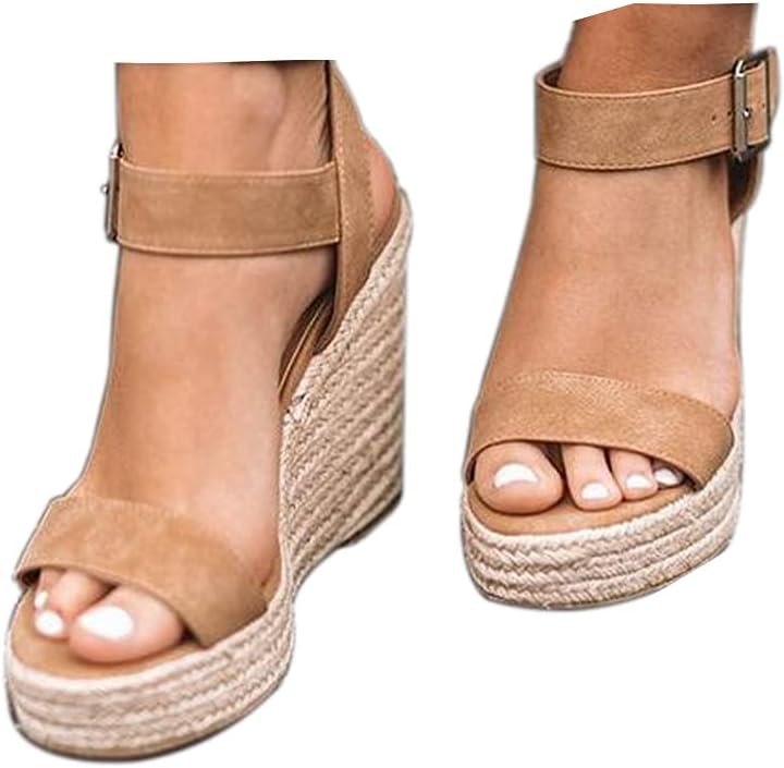 Wedges for Women, Espadrille Platform Sandals, Comfortable Open Toe Wedge Heels with Ankle Strap Buckle, Summer Vacation Casual Shoes