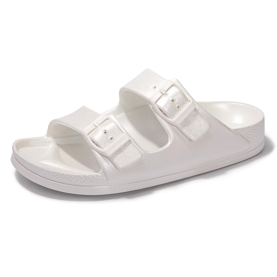 FUNKYMONKEY Women's Comfort Slides Non-Slip Lightweight Flat Beach Sandals | Adjustable Buckle Plastic Sandals with Arch Support, Waterproof Non-Slip Summer Slippers for Pool, Shower & Daily Wear