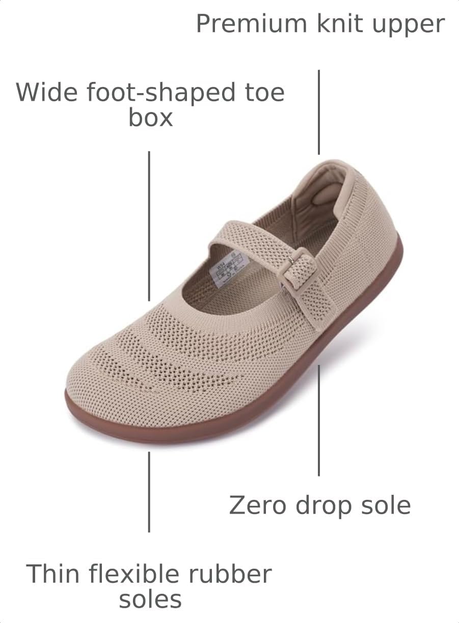 WHITIN Women's Barefoot Mary Jane Flats Wide Toe Box W94 | Toe Freedom for Wide Feet, Zero Drop for Natural Walking, All-Day Comfort for Office, Dress, Business Casual, Wedding