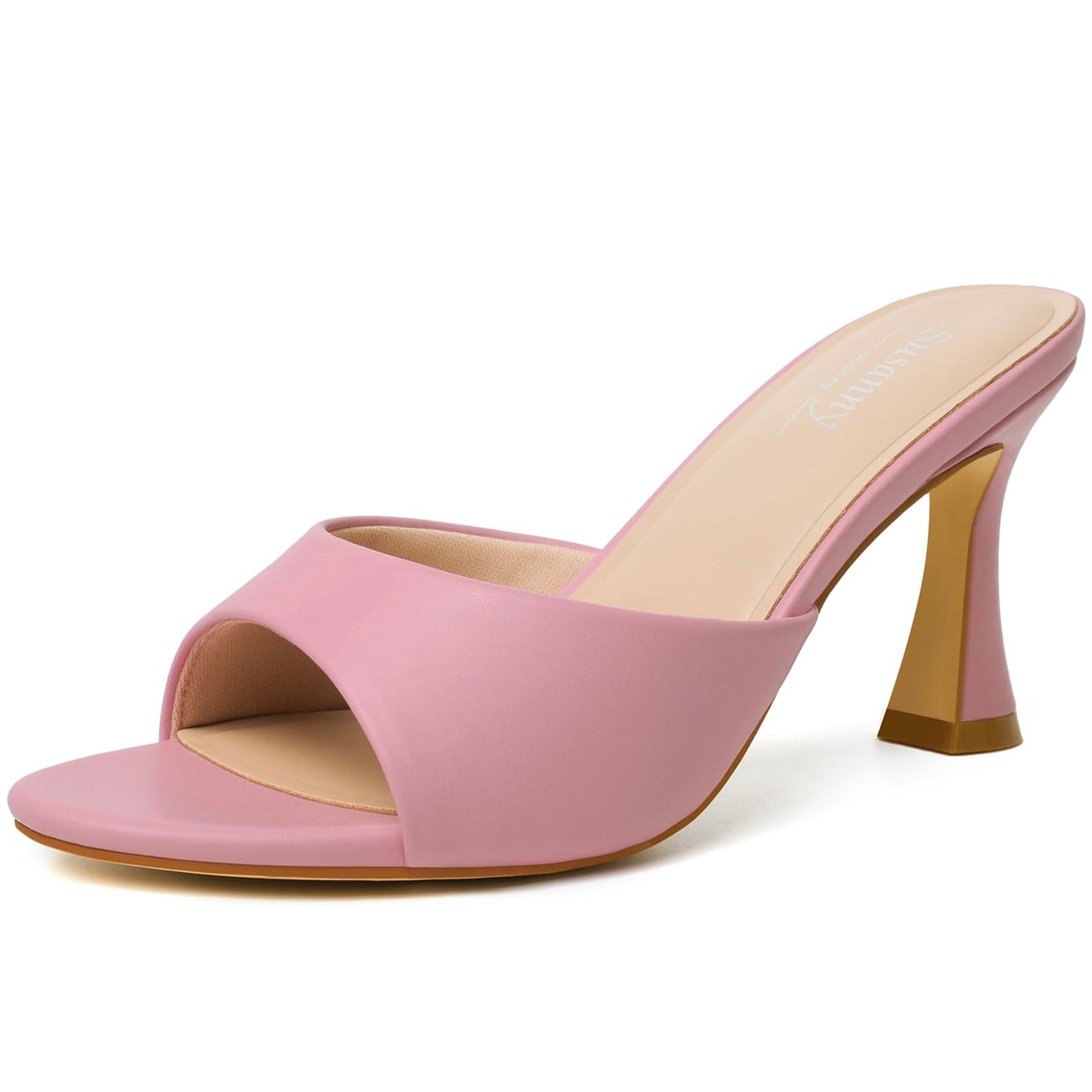 Susanny High Heels for Women Pointed Open Toe Strappy Chunky Block Heels Ankle Strap Stiletto Kitten Heeled Sandals Wedding Bridal Party Prom Sexy Dress Shoes