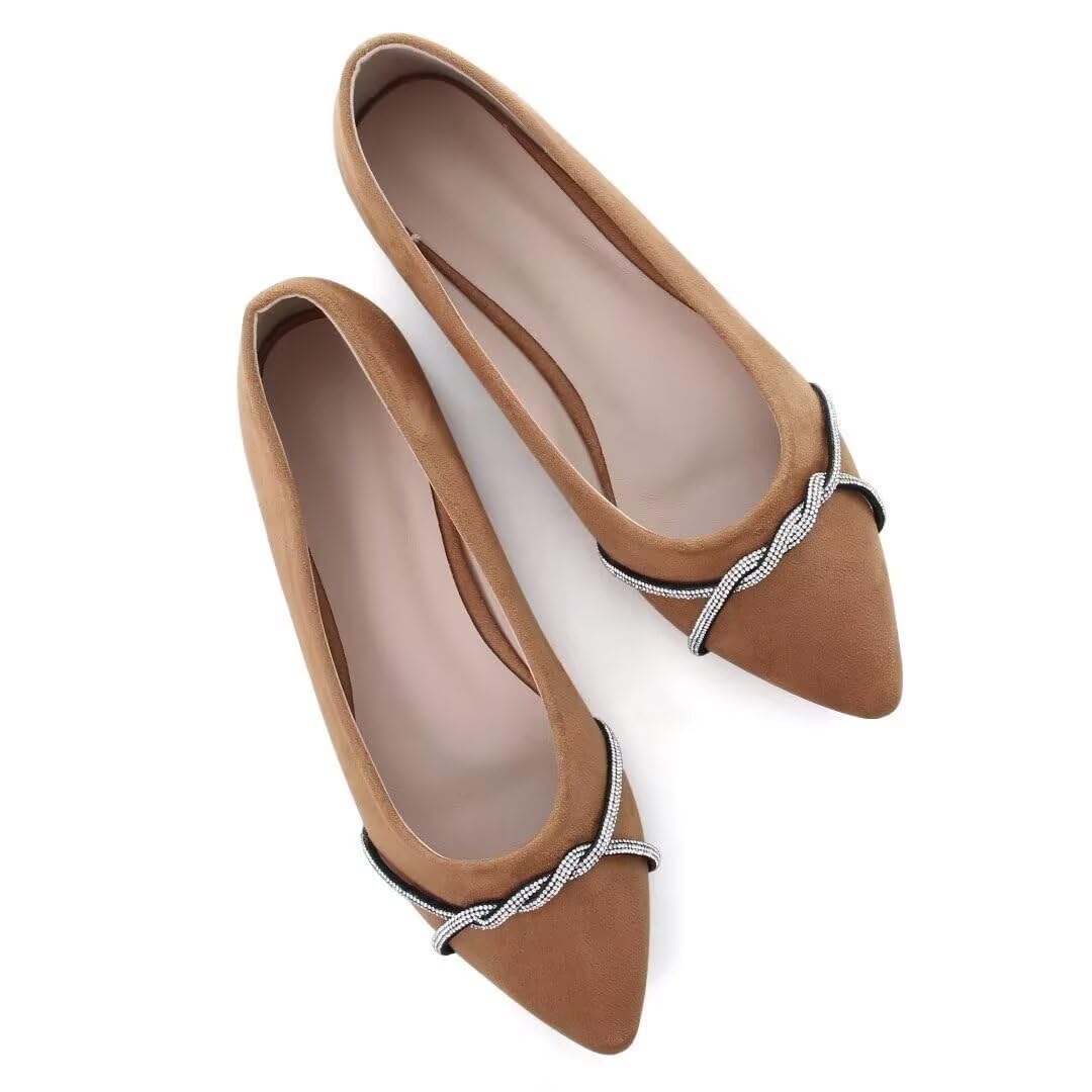 TN TANGNEST Womens Casual Flats Chain Ballet Flats | Fashion Pointed Toe Rhinestone Flats, Comfort Slip On Dress Shoes for Business Work Office Wedding Party