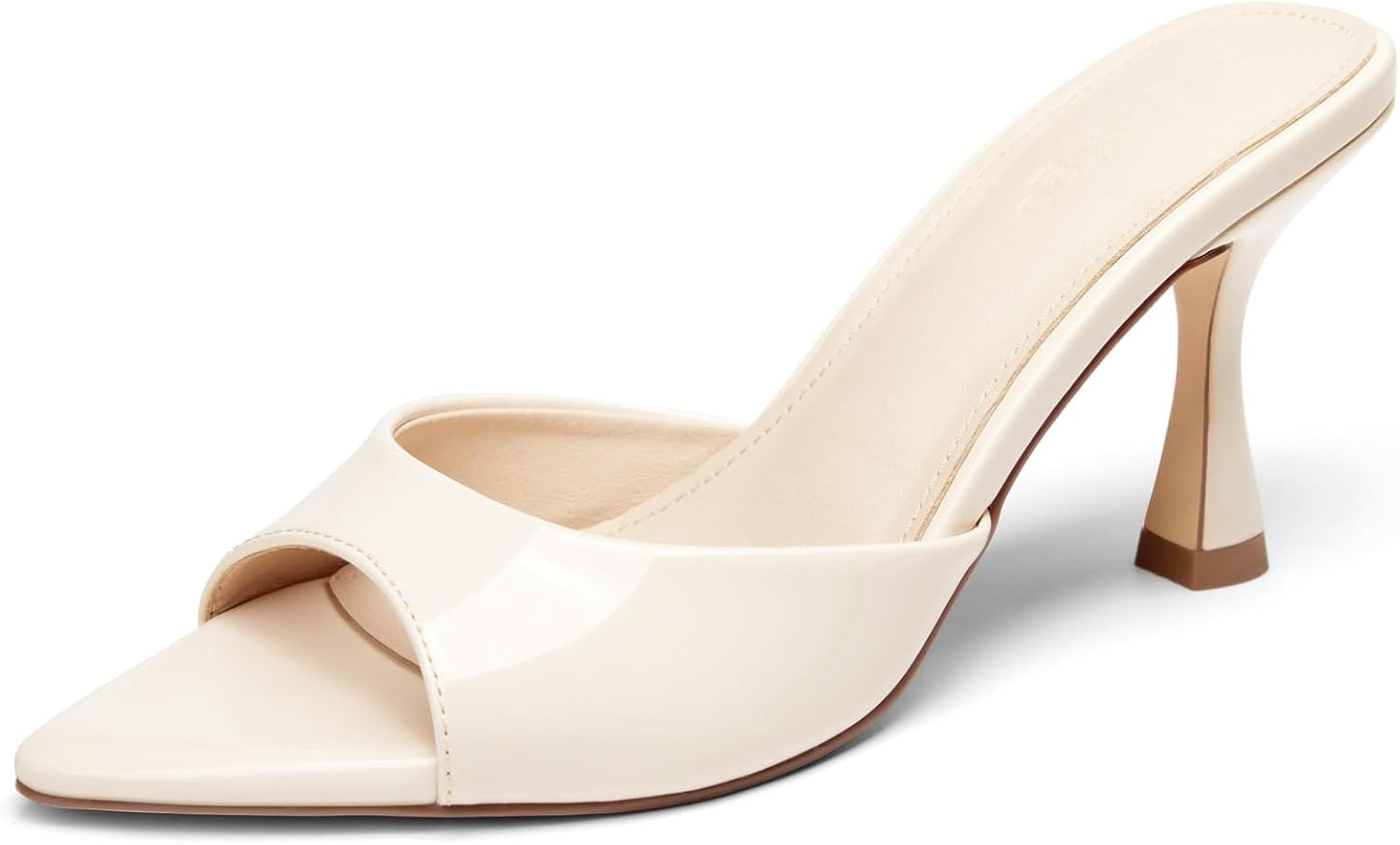Coutgo Womens Kitten Heel Sandals Heeled Mules Pointed Open Toe High Heels | Comfortable, Sexy, Slip On, Backless, Dress Shoes, 3.2 Inch, Peep Toe, Wedding, Bridal, Party, Prom, Graduation