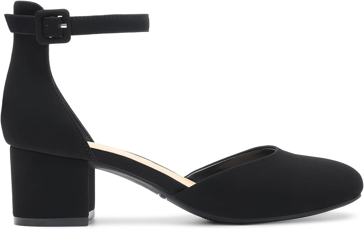 DREAM PAIRS Women's Round Toe Low Block Heel Pumps | Closed Toe Ankle Strap Chunky Heel Pumps Dress Shoes Wedding Office Party Dressy Shoes for Women
