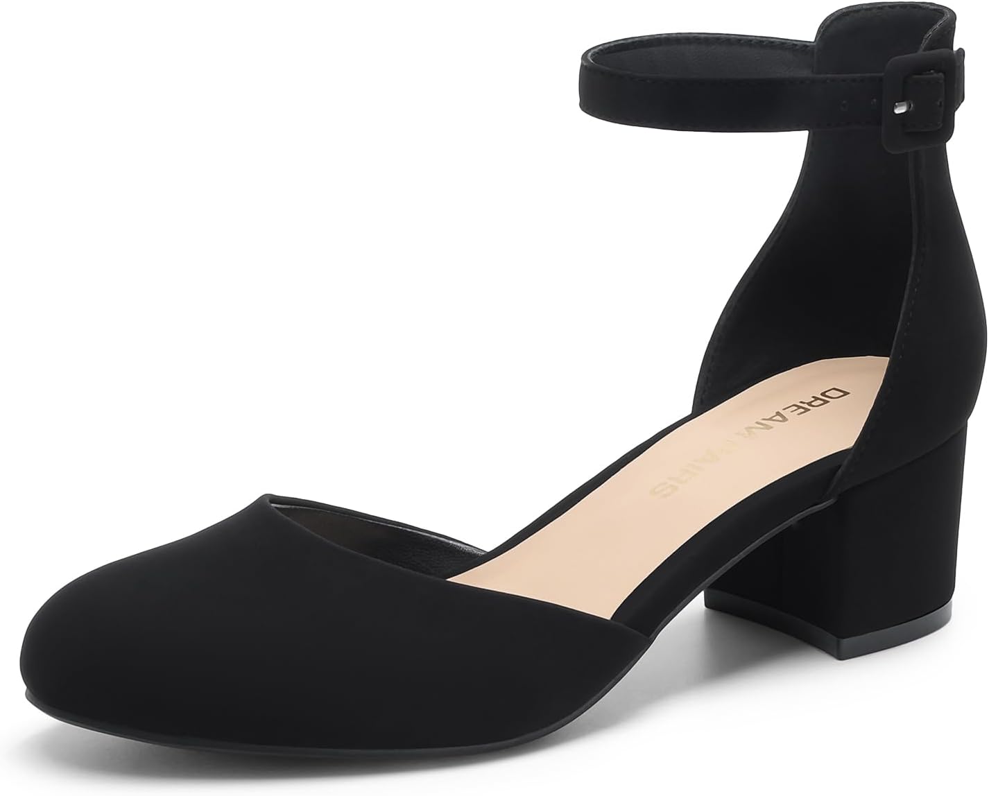 DREAM PAIRS Women's Round Toe Low Block Heel Pumps | Closed Toe Ankle Strap Chunky Heel Pumps Dress Shoes Wedding Office Party Dressy Shoes for Women