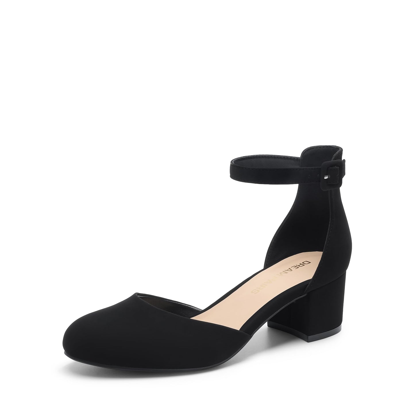 DREAM PAIRS Women's Round Toe Low Block Heel Pumps | Closed Toe Ankle Strap Chunky Heel Pumps Dress Shoes Wedding Office Party Dressy Shoes for Women