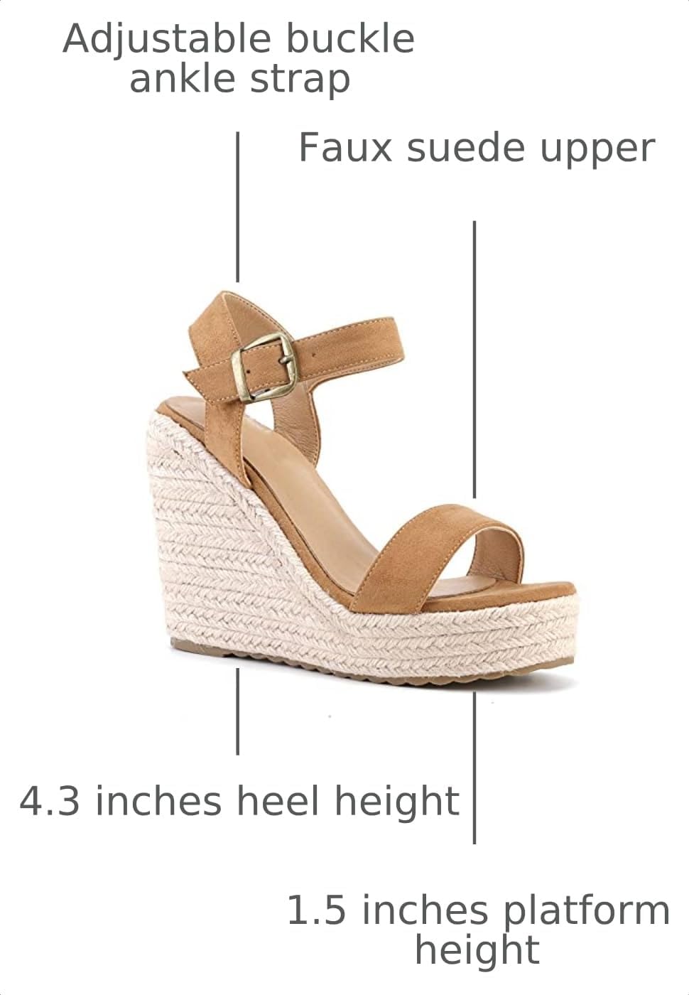 Wedges for Women, Espadrille Platform Sandals, Comfortable Open Toe Wedge Heels with Ankle Strap Buckle, Summer Vacation Casual Shoes