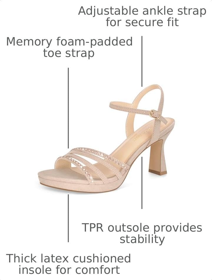 PIZZ ANNU Lena Women's Platform Heels High Block Chunky Sparkly Rhinestone Open Toe Ankle Strap Fashion Dress Pump Sandals Shoes for Party Wedding