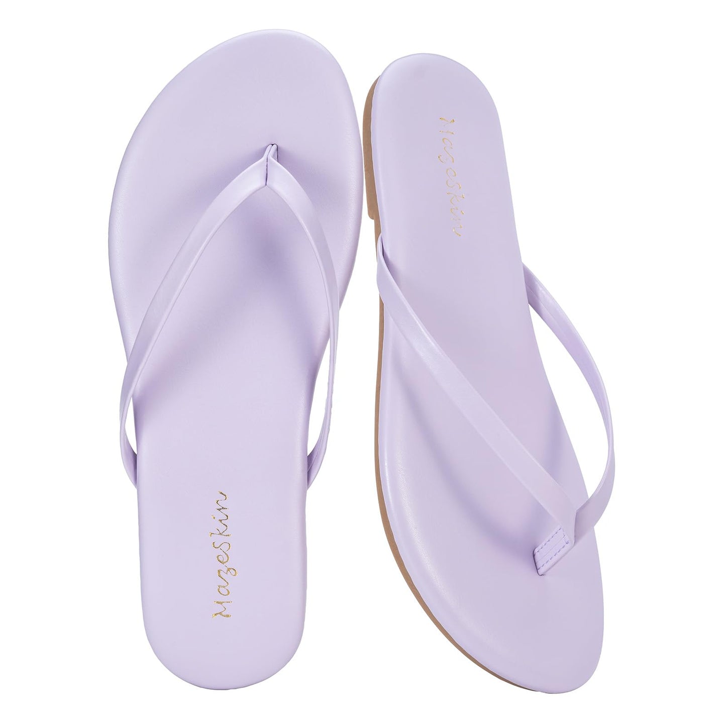 mazeskin Womens Memory Foam Flip Flops Flat Thong Sandals | Soft Vegan Leather Comfortable Cushioned Casual Dressy Beach Summer Minimalist Slim Slide Shoes Indoor Outdoor