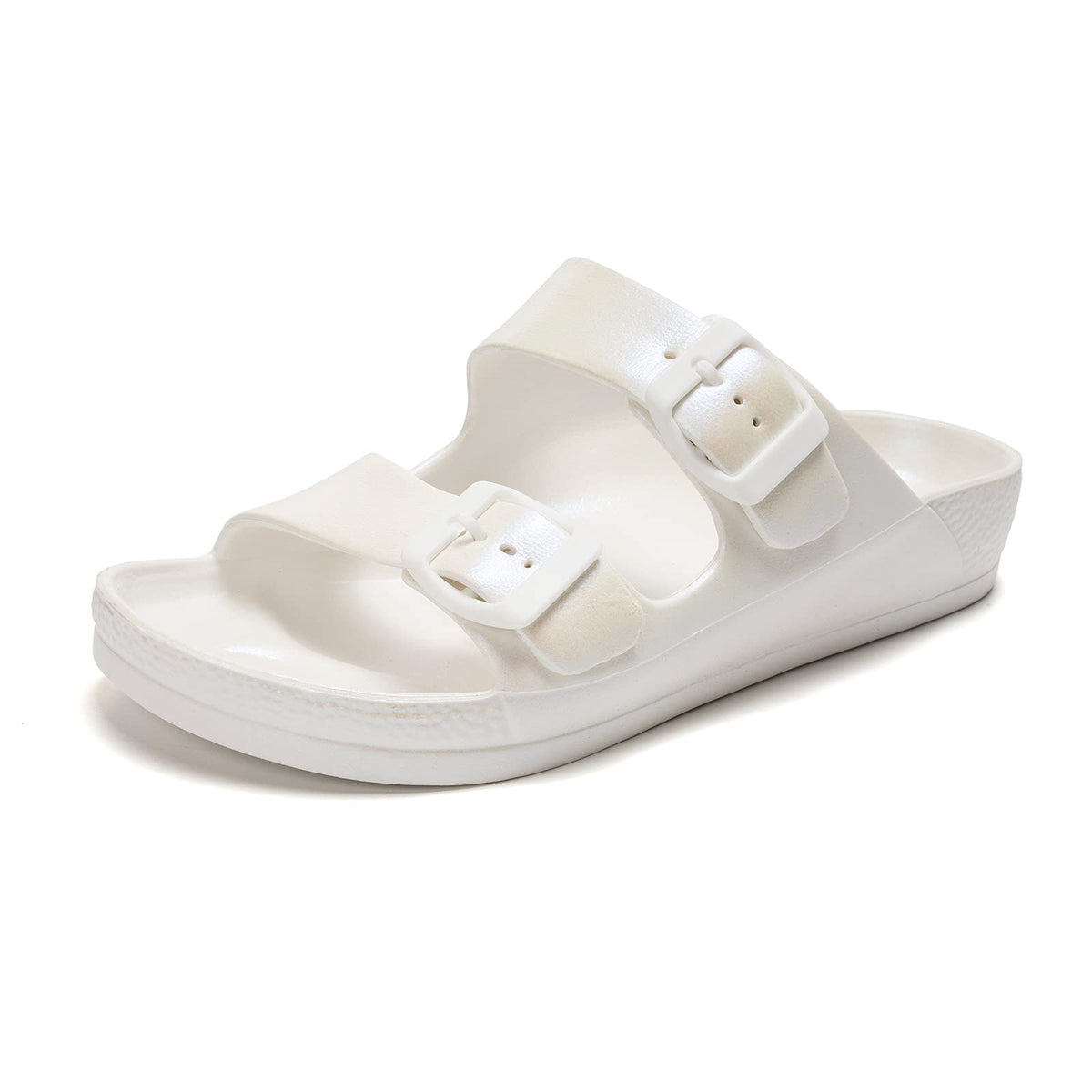 FUNKYMONKEY Women's Comfort Slides Non-Slip Lightweight Flat Beach Sandals | Adjustable Buckle Plastic Sandals with Arch Support, Waterproof Non-Slip Summer Slippers for Pool, Shower & Daily Wear