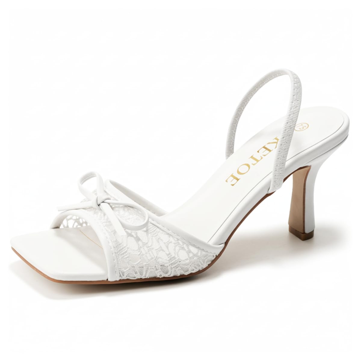 Bow Kitten Heels for Women Square Toe Mesh Sandals Knots Heels for Wedding Party