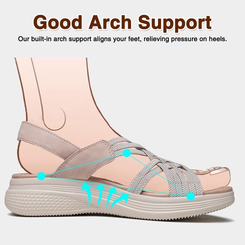 ziitop Women's Sandals Women Footwear Ladies Summer Sandals with Arch Support Comfortable Walking Beach shoes Flat Wedge for Dressy Vacation Travel Office Party Shopping Dating Nursing Water Sports