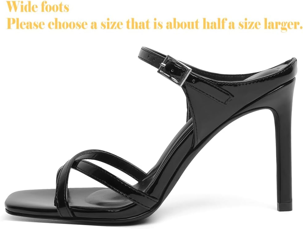 vivianly Sandlas Heels For Women Dressy Stiletto 3.9Inch Heeled Mules Slip on Adjustable Ankle Strap Buckle Summer Shoes