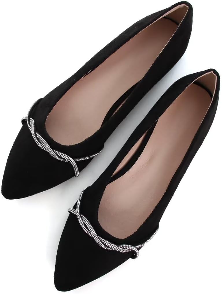 TN TANGNEST Womens Casual Flats Chain Ballet Flats | Fashion Pointed Toe Rhinestone Flats, Comfort Slip On Dress Shoes for Business Work Office Wedding Party