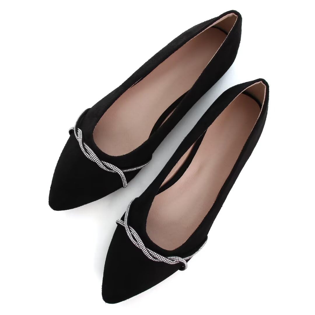 TN TANGNEST Womens Casual Flats Chain Ballet Flats | Fashion Pointed Toe Rhinestone Flats, Comfort Slip On Dress Shoes for Business Work Office Wedding Party