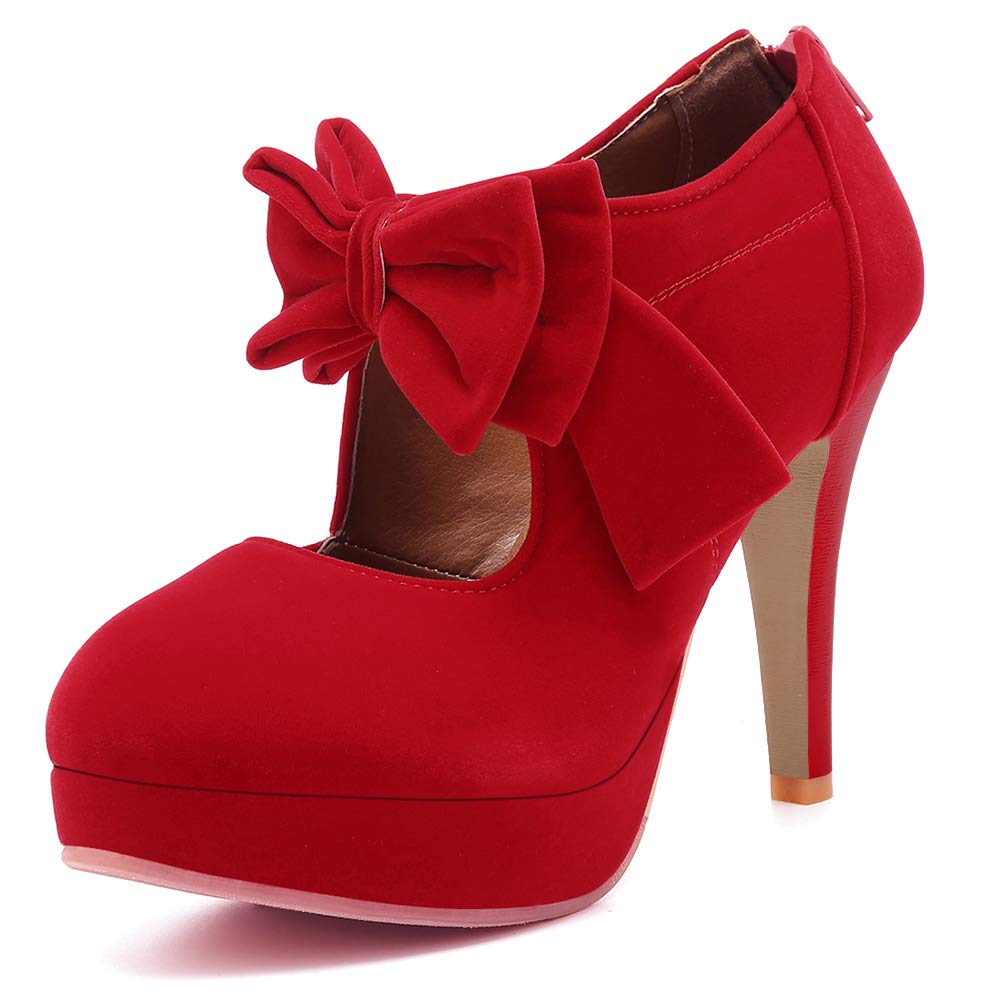 Mostrin Fashion Vintage Womens Small Bowtie Platform Pumps Ladies Sexy High Heeled Shoes