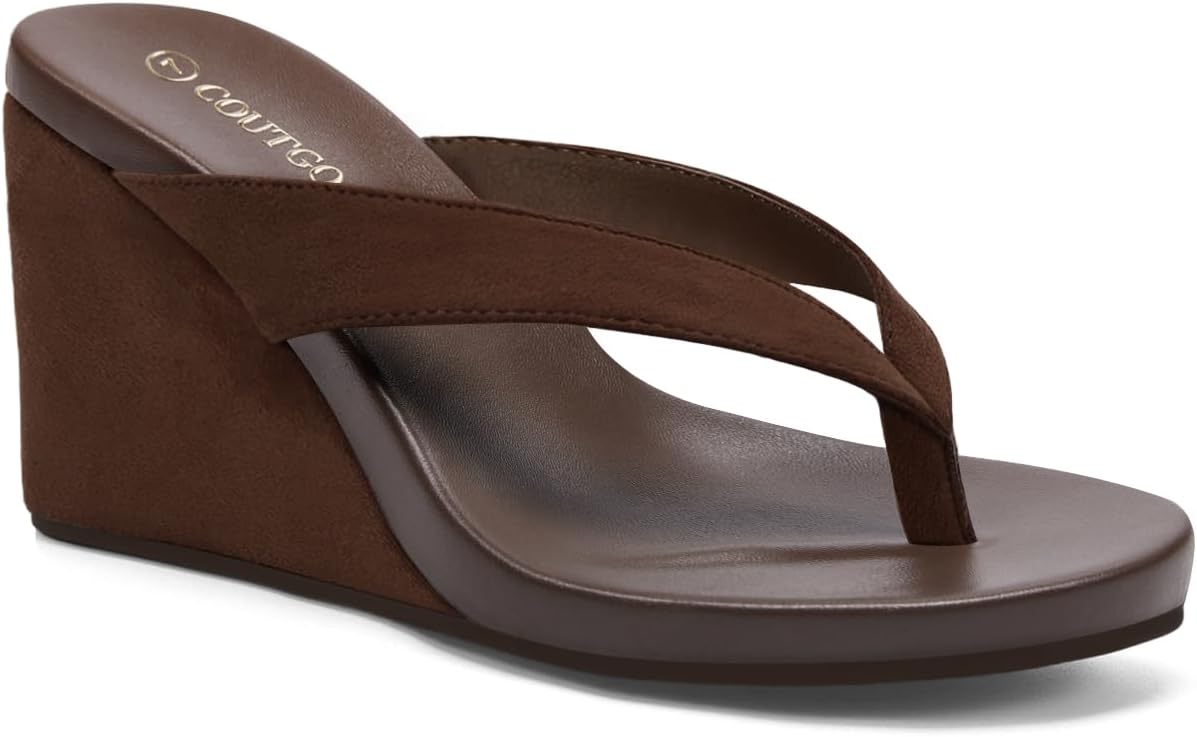 Coutgo Womens Wedge Heels Sandals Platform Flip Flops Slides Slip On Summer Beach Shoes