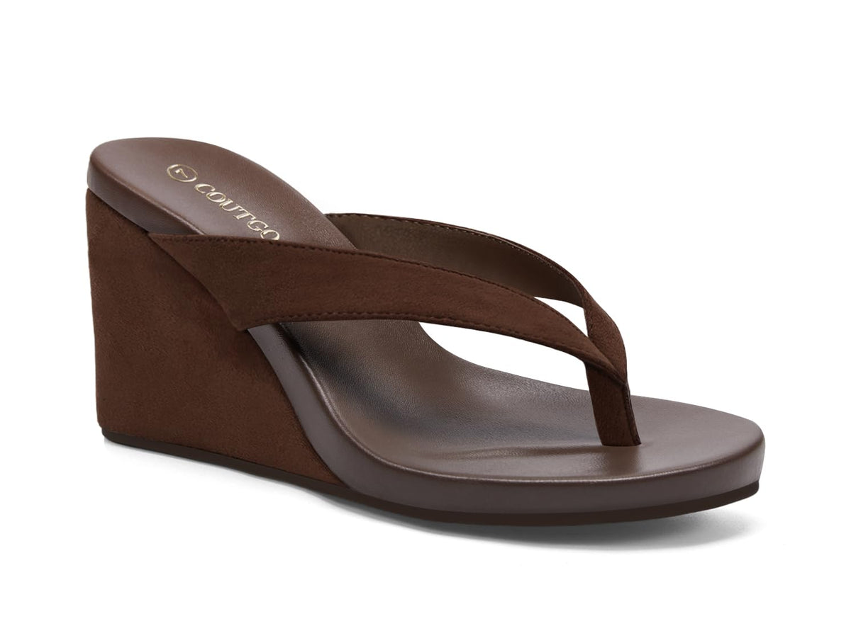 Coutgo Womens Wedge Heels Sandals Platform Flip Flops Slides Slip On Summer Beach Shoes