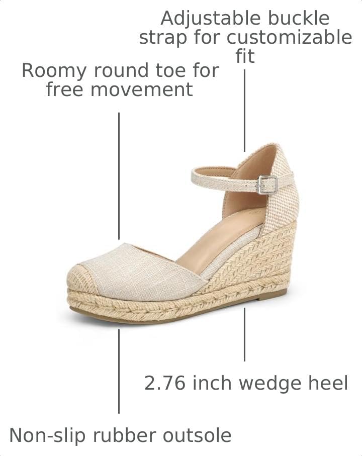 mysoft Women's Platform Espadrille Wedge Sandals Closed Toe Summer Shoes | Comfortable Fit,2.76 Inch Heel,Breathable,Adjustable Ankle Strap Buckle,Non-Slip Rubber,Casual Walking Vacation