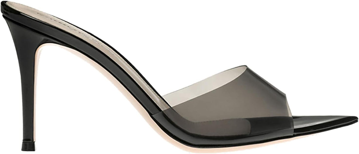 Women'S Clear Pointed Open Toe Stiletto Heel Slide Sandals Fashion Sexy Slip On Transparent Strap High Heels Mules Summer Backless Party Wedding Prom Dress Shoes