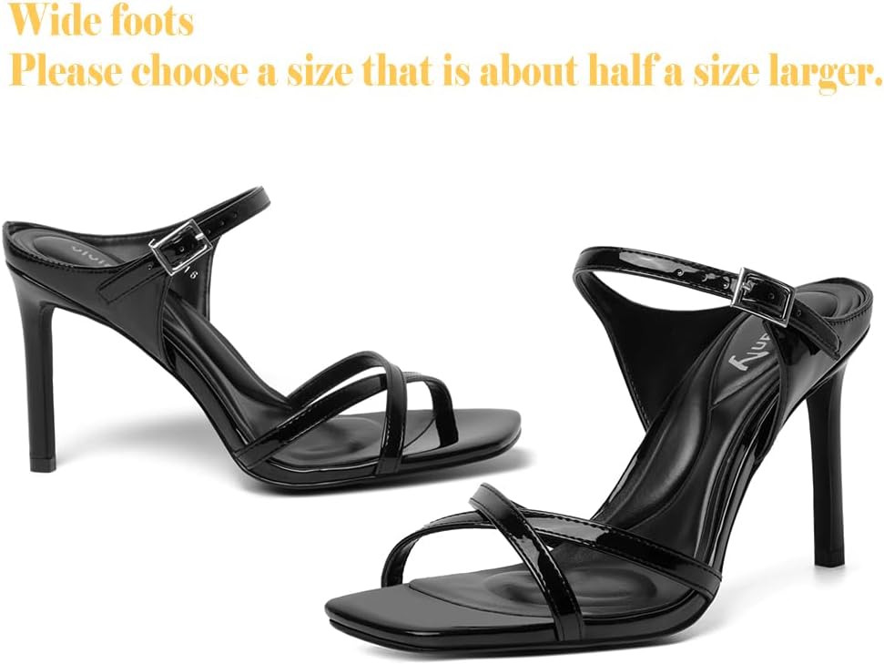 vivianly Sandlas Heels For Women Dressy Stiletto 3.9Inch Heeled Mules Slip on Adjustable Ankle Strap Buckle Summer Shoes
