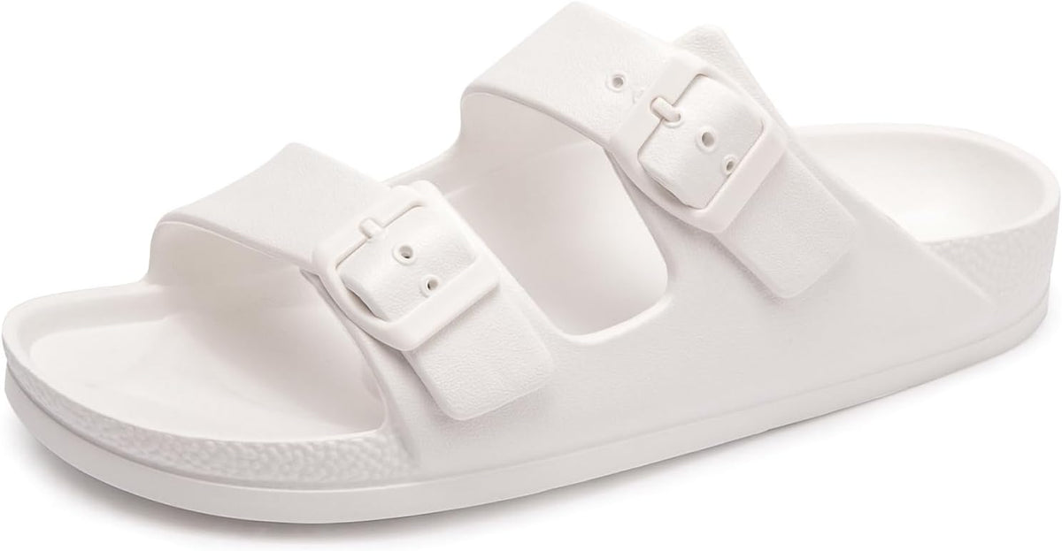 FUNKYMONKEY Women's Comfort Slides Non-Slip Lightweight Flat Beach Sandals | Adjustable Buckle Plastic Sandals with Arch Support, Waterproof Non-Slip Summer Slippers for Pool, Shower & Daily Wear